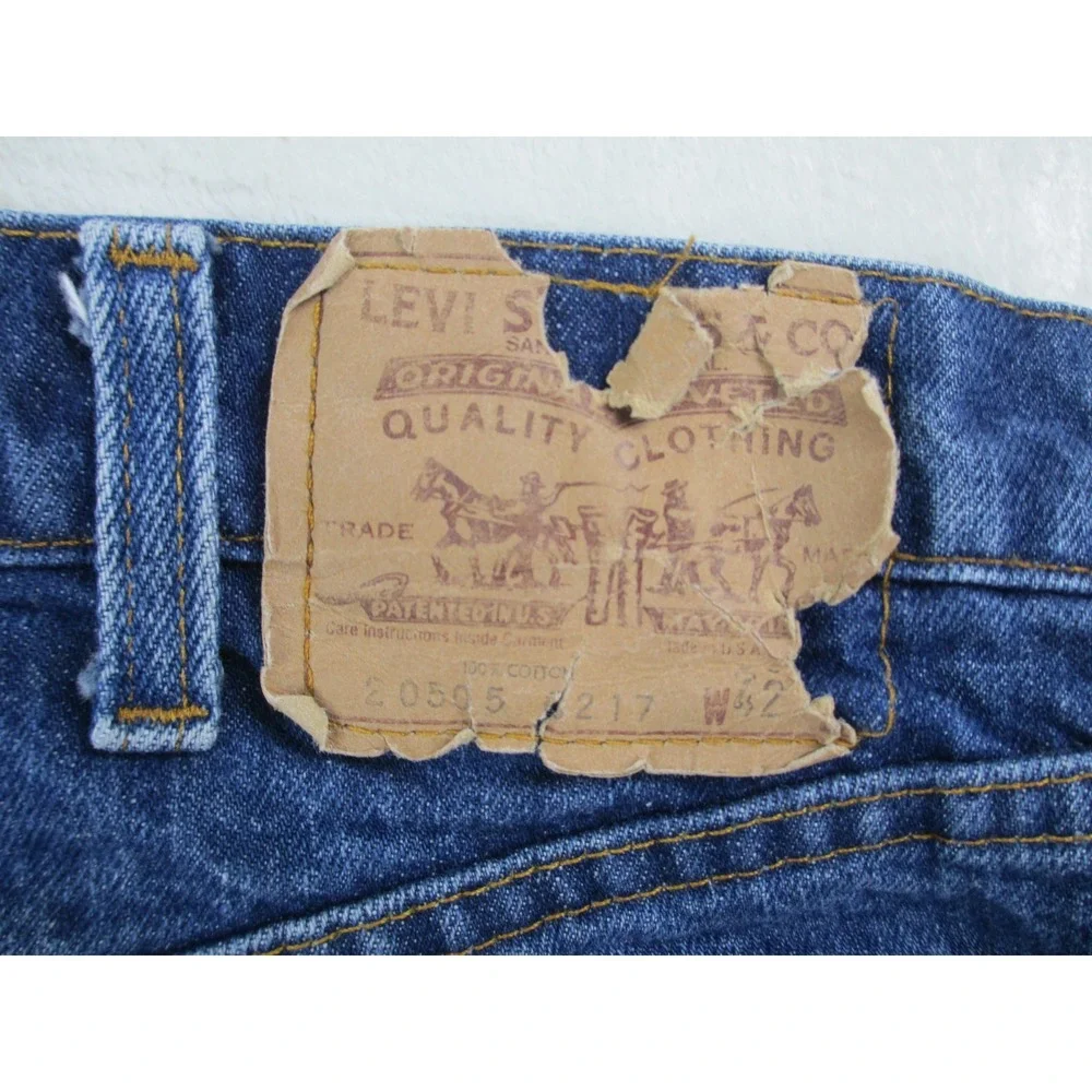 VINTAGE Levi's 505 Pants Mens 42 Blue Denim Jeans Straight Leg HEMMED 80s 42X25*